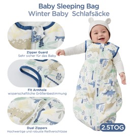 Duomiaomiao Baby Sleeping Bag Winter 2.5 Tog Sleeping Bag 18-36 months 100% Cotton Baby Wearable Blanket for Newborn., Dinosaur