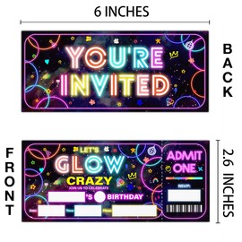 Qlnuk Glow Birthday Party Invitations Neon Dance Glow Party Ticket Invitations (20 Invites with Envelopes)