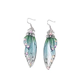 Multicolored Butterfly Wing Hook Earrings Elegant Charming Acrylic Insect Drop Earrings Crystal Dragonfly Wing Earrings for Women - Green