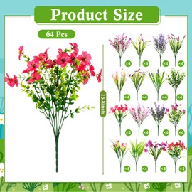 Zeyune 64 Pcs Artificial Daisies Plastic Flower Outdoor Fake Daisy Faux Plant Bulk Artificial Plant Greenery Shrub Outdoor Bouquet UV Resistant for Garden Planter Indoor Outside Decor (Bright)