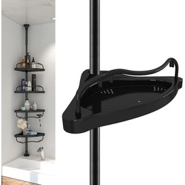 DEROFIT Rustproof Corner Shower Caddy Tension Rod , 54-114" Adjustable 4-Tier Standing Organizer with Rubber Base for Bathroom, Kitchen, Bathtub,Storage Racks - size: stainless steel caddy , Color: sliver