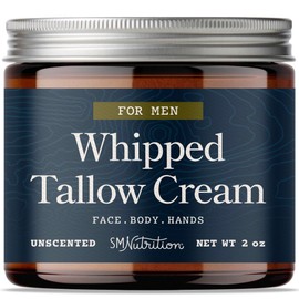 Whipped Beef Tallow Cream for Men | Face & Body | Beef Tallow for Skin Health & Barrier Support | Unscented | Whipped Men’s Moisturizer Cream with Beeswax | Grass-Fed, Cruelty-Free & Non-GMO | 2 oz