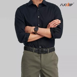 SUOSDEY Mens Leather Belt Nickel Free 33mm TSA Belt for Jeans Not Metal with Plastic Buckle, black