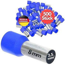 Kalitec AE2508BL Insulated Wire End Ferrules 2.5 mm² 8 mm Long Blue I Made in Germany I Industrial Quality Pack of 500
