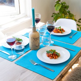 Nicola Spring Ribbed Cotton Washable Dining Table Runner and 6 Placemats - Blue