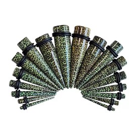 Luxe Modz 18pc Taper Ear Stretcher O-Ring Kit Acrylic Green Yellow Gradient Leopard Print