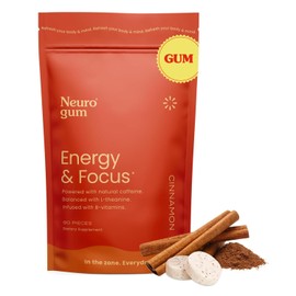 NeuroGum Energy Caffeine Gum (90 Pieces) - Sugar Free with L-theanine + Natural Caffeine + Vitamin B12 & B6 - Nootropic Energy & Focus Supplement for Women & Men - Keto & Vegan, Cinnamon Flavor