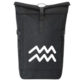 Huuraa Messenger Backpack Aquarius Zodiac Sign Gift 30-44 Litres Black Melange Fairtrade Rolltop Backpack Aquarius Gift Idea