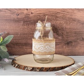 Set of 12 Burlap and Lace Sleeves for Mason Jars, Sleeves and Twine ONLY, Jars NOT Included, Burlap Mason Jar Wraps, Shabby Chic Centerpieces for Wedding Table, Boho Mason Jar Centerpiece Decor