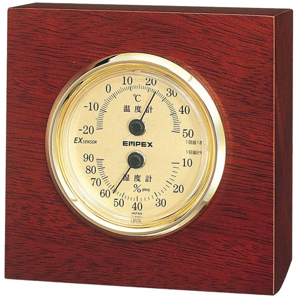 enpekkusu Weather Meter, Temperature and Humidity Meter, Woody Ex Hygrometer for Ground Made in Japan Brown TM – 757 