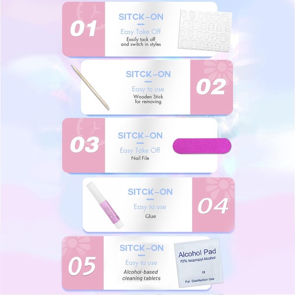 Auiremrti Pack of 24 Press On Nails with White Hearts,