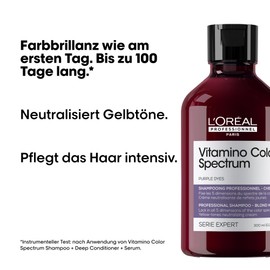 L'Oréal Professionnel Shampoo for Colour Brilliance with Glass Hair Effect for Coloured Hair, Neutralises Yellow Tone, Series Expert, Vitamino Colour Spectrum Purple Dyes Neutralizing Shampoo, 300 ml