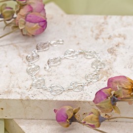 Tuscany Silver Women's Sterling Silver Filigree Heart Link Bracelet of 19cm/7.5"