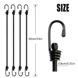 Bungee Cords With Hooks, Heavy Duty Elasticated Shock Cords Weatherproof & UV-Resistant Elastic Bungee Straps for Securing Luggage Tarps Hand Truck DIY Storage Multi-Purpose - 4PCS