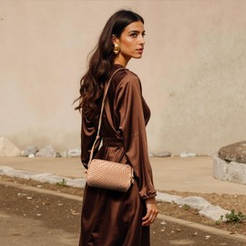 swinsack Woven Crossbody Bag for Women Small Woven Purse Vegan Leather Handbag Braided Crossbody Bag Khaki