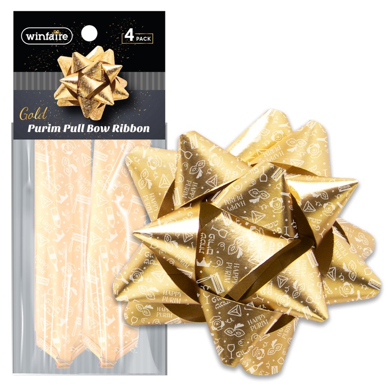 Purim Pull Bows For Gift Wrapping - Gold Pull Bows