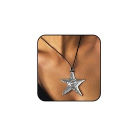 Tgirls Black Velet Necklace Silver Starfish Pendant Necklace Suede Vintage Necklaces Long Rope Choker Necklace for Women (Starfish2)
