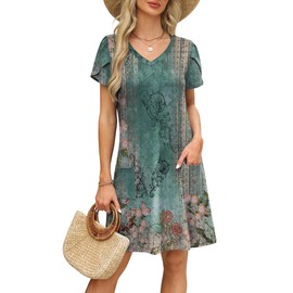 OFEEFAN Womens Summer Dresses 2025 Spring Tshirt Dress Sundresses Beach Vacation Clothes Cruise Outfits Print 08 XL