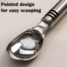 Solid Professional Non-Stick Heavy Duty Stainless Steel Ice Cream Scoop Dessert Spoons - Soft Grip Stainless Steel Ice Cream Spoon - Water Melon Baller Scoop - Dessert Spoons Scooper