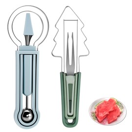 3-in-1 Watermelon cutter slicer tool set,Includes Christmas Tree Shaped Watermelon Slicer Cutter Tool and Melon Baller Scoop,Fruit Carving Tools for Watermelon,Cantaloupe and Dragon Fruit.