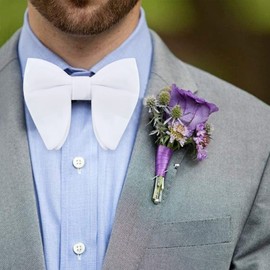 HOULIFE Mens Pretied Bowties Velvet Solid Color Adjustable Oversized Tuxedo Bow Tie and Pocket Square for Wedding Party (White)