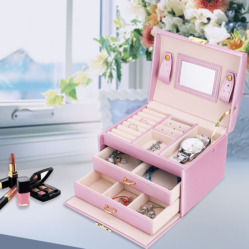 3 Tiers PU Leather Jewelry Storage Case Display Box Holder