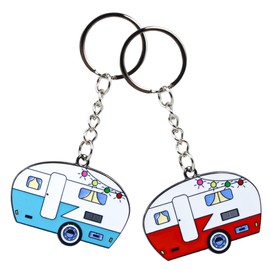 Drokenle 2 Pack Camper Keychain, RV Camper Keyring Couples Camping Accessories RV Camping Car Keychain for Men Women Travel Trailers