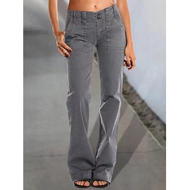 Flamingals Women's Wide Leg Jeans Mid Waist Flare Jeans for Women Straight Leg Dress Pants Gray XL