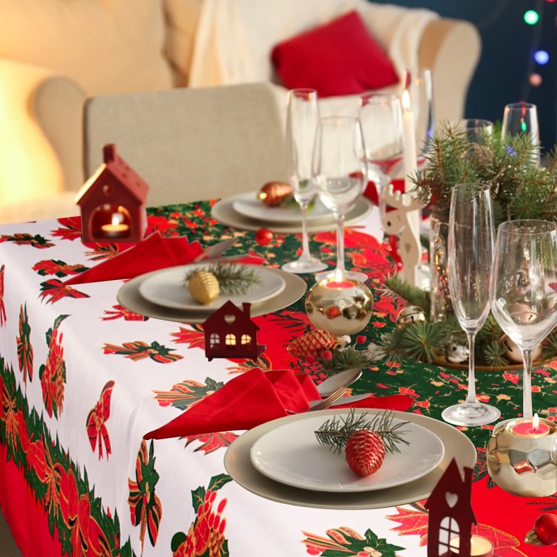 BETESSIN 150 x 180 cm Christmas Tablecloth Red / White