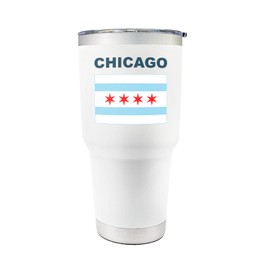 Palm City Products Premium 30 oz Chicago White Tumbler with Slider Lid - Featuring Chicago Flag Design - Ideal Themed Gift Souvenir