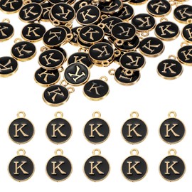sourcing map 52pcs Letter Charm, Enamel Letter Pendants, Alphabet K Pendants Double Sided Beads Charm for DIY Bracelet Necklace Pendants Earring Jewelry, Black