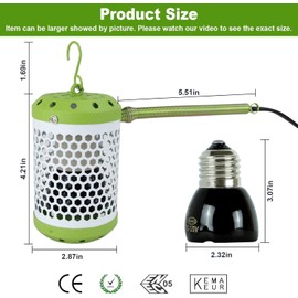 Terrarium Heater Lamps Guard, Reptile Ceramic Heat Emitter Basking Light Stand, Lampshade Mesh Cage for Pet Amphibian Snake Lizard Turtle (with Power Control & Hanging Hook & Anti-bite Pipe)