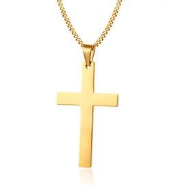 MOMOL Cross Pendant Necklace 18K Gold Plated Stainless Steel Simple Big Cross Pendant Necklaces Large Dainty Christian Cross Necklace for Men Women