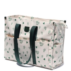 ESVAN Utility Tote Bag with Zip Top Waterproof Teacher Tote Bag for Teacher Work Women Beach, Corduroy Green Leaf, One Size