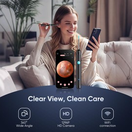 Ear Wax Removal - Earwax Remover Tool with 8 Pcs Ear Set - Ear Canal Cleaner with 1296P Camera and 6 LED Lights - Ear Cleaning Kit with 6 Ear Spoon - Ear Camera for iOS & Android