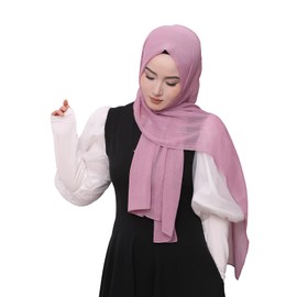 Febfim Gorgeous Silver Shimmer Women's Crepe Hijab Scarf Islamic Ladies Fashion Soft Shawl Head Wrap (Color H)