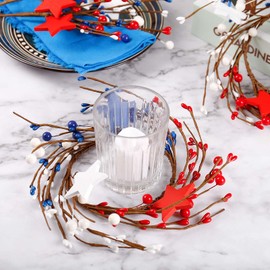 2 Pack 4th of July Candle Rings - 4 Inch Red White Blue Patriotic Star Candle Holders, Independence Day Table Decor Centerpiece with Stars, USA Flag Theme for Memorial Day Veterans Day