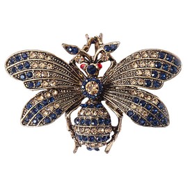 Rhinestone Brown Bee Brooch Pin for Women Girls Vintage Blue Insect Wing Animal Lapel Pins Cute Dress Accessories Birthday Christmas Wedding Jewelry Gift