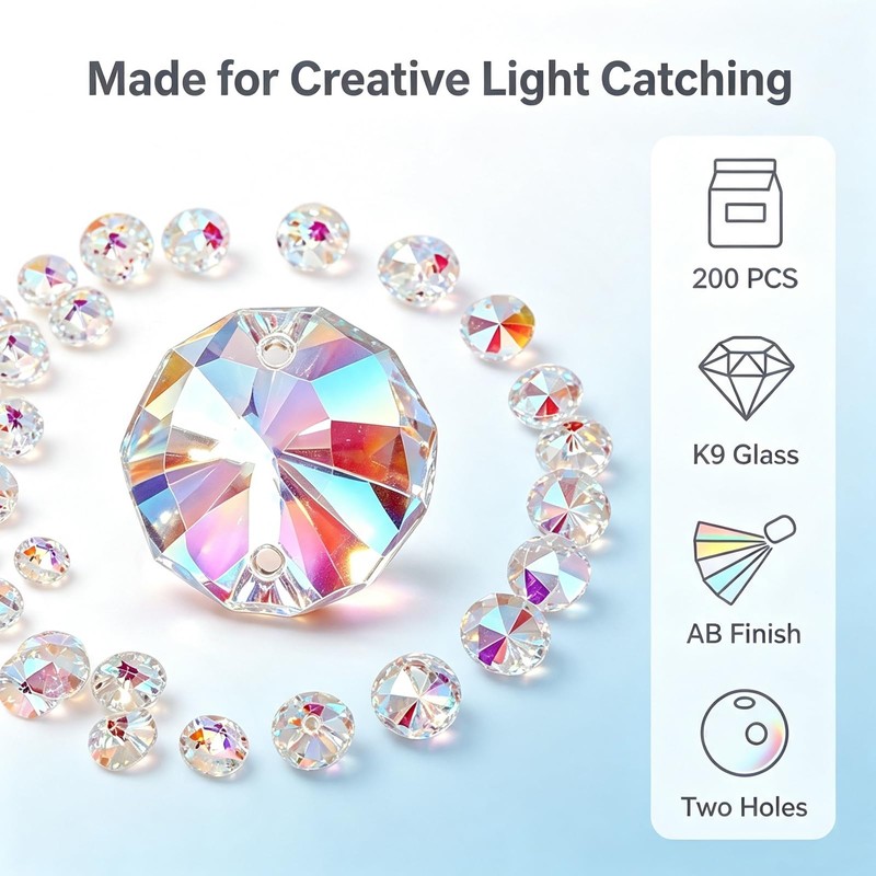 200Pcs 14mm K9 Crystal Octagon Beads AB Finish for DIY