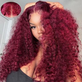 V SHOW 99J Burgundy Lace Front Wigs Human Hair 180% Density Deep Wave 7x5 HD Lace Closure Wig Human Hair Wine Red Glueless Wigs Human Hair Pre Plucked Pre Cut Burgundy Wig 24 Inch
