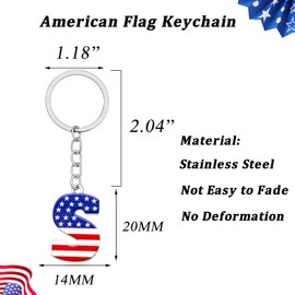 Nanafast 4th of July Initial Keychain Stainless Steel American Flag Letter Keychain Patriotic Charm Keyring-S