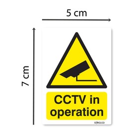 Pack of 4 CCTV camera in operation warning Sign, 5cm x 7cm, Static cling Window vinyl for Internal/External Use, Car, Van, Windows