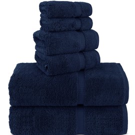 Chakir Turkish Linens 100% Cotton Premium Turkish Towels for Bathroom, 2 Large Bath Towels, 2 Hand Towels, 2 Washcloths (6-Piece Towel Set, Navy)