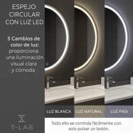 Espejo Luz Led Touch Pared Tocador Baño Vestidor 3 Luces