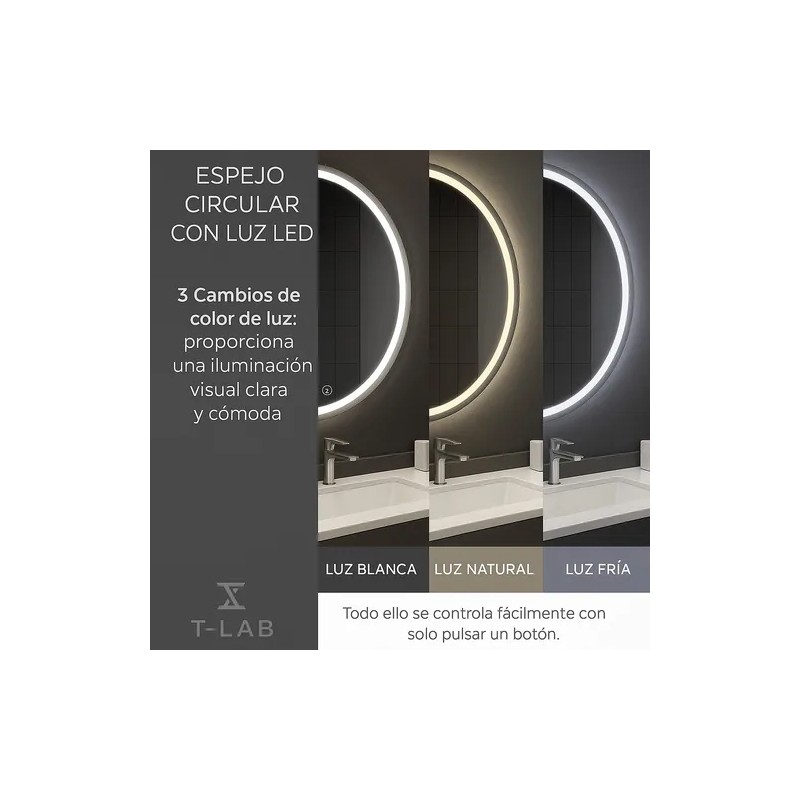 Espejo Luz Led Touch Pared Tocador Baño Vestidor 3 Luces