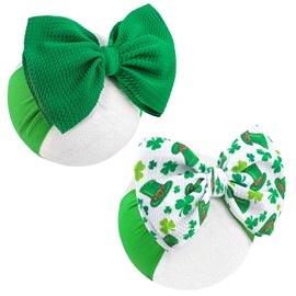 Lanmerry St.Patrick's Day 6'' Baby Girl Bows Clover Headbands St. Patrick Top Hat Print Hair Bows Baby Elastics Nylon Hairbands Hair Accessories for Infant Newborn Toddler