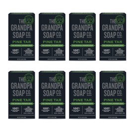 The Grandpa Soap Company Pine Tar Bar Soap for Men- Made With Pine Tar Oil, 3 in 1 Cleanser Deodorizer and Moisturizer, Dermatologist Tested, Safe for Sensitive Skin, 4.25 Oz, 8 Pack