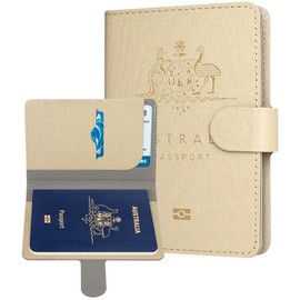 Caweet Passport Holder Cover Case Wallet, Cute Leather Travel Accessories for Women and Men, Fabric Tan