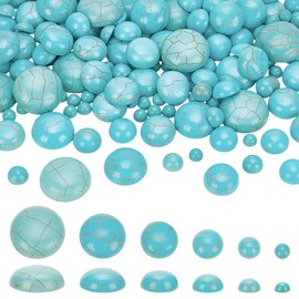 FINGERINSPIRE 270Pcs Natural Turquoise Half Round Flat Back Cabochons Beads, 4/6/8/10/12/14mm Dyed Synthetic Flat Back Dome Cabochons No Hole Stones for DIY Jewelry Making