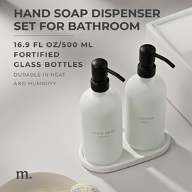 MaisoNovo Soap Dispenser 3-Piece Set | 16.9oz White Bottles with Black Stainless Steel Pump Core